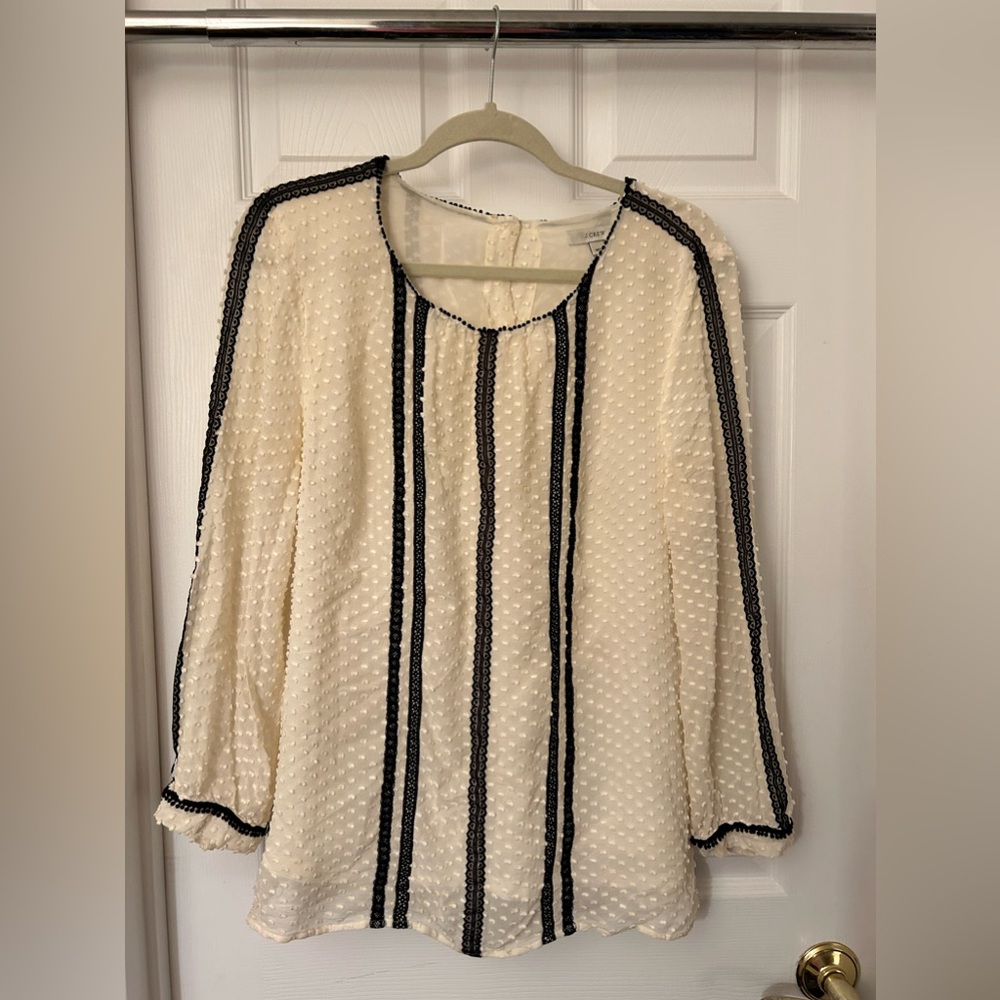 J. Crew Classic Black and White Silk Blouse Women's 16T 100% silk